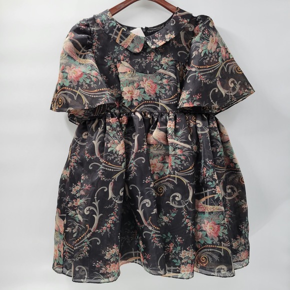 Selkie Lala Land Night in Paris Puff Dress 1X Black Floral Layered Mini Pheasant - Picture 1 of 16